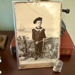 Antique Cabinet Photo Boy with Rifle